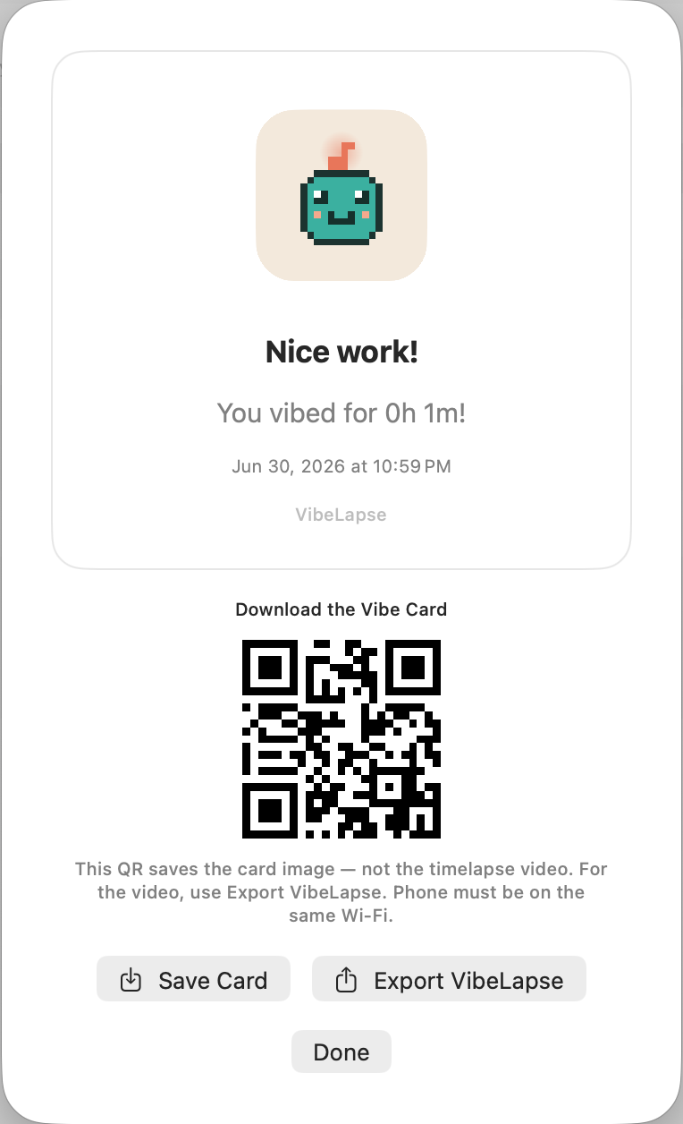 Vibe Card showing how long you vibed